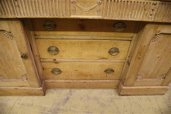 A 19th century pine inverse breakfront sideboard, W.150cm, D.58cm, H.79cm